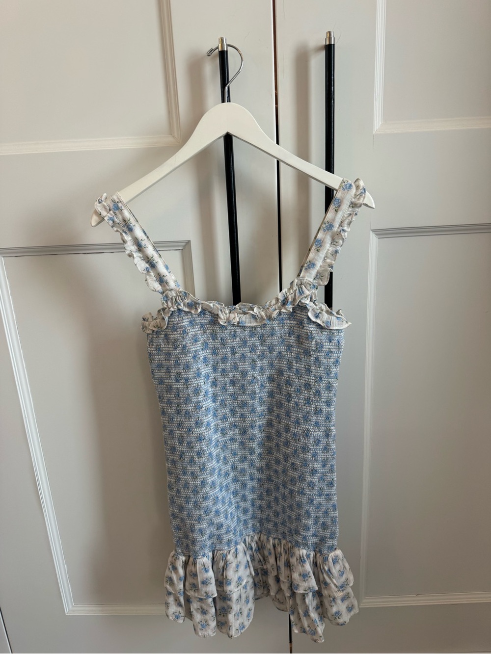 LoveShackFancy Light Blue Floral Ruffle Sundress